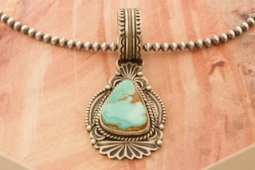 Genuine Royston Turquoise Sterling Silver Pendant and Navajo Pearls Necklace